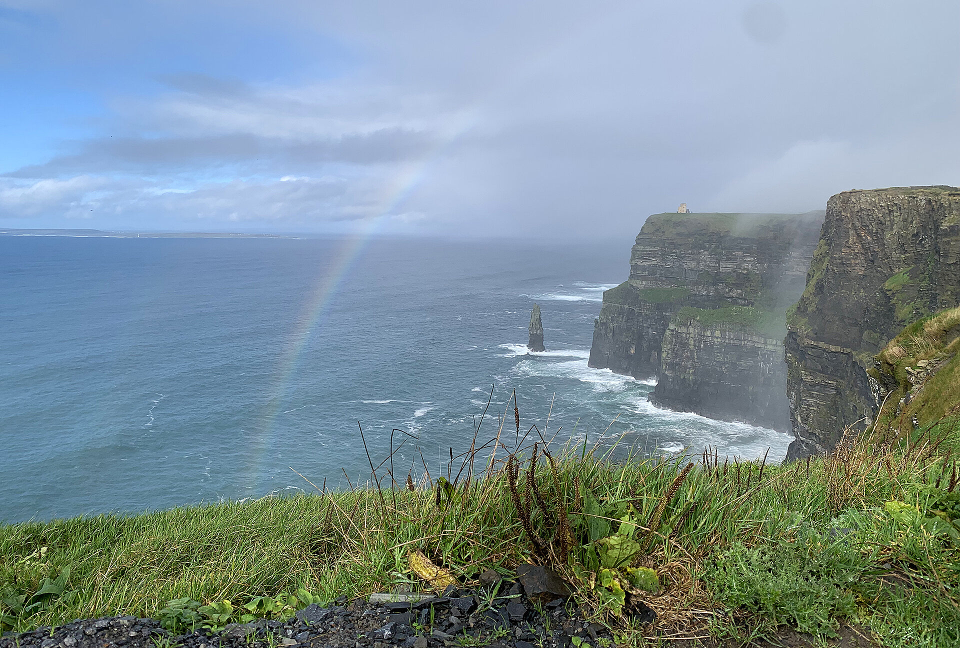 The Cliffs of Moher in the county of Clare with the famous O’Briens Tower. On a clear day, you can even spot the Aran Islands in the north. Cliffs of Moher